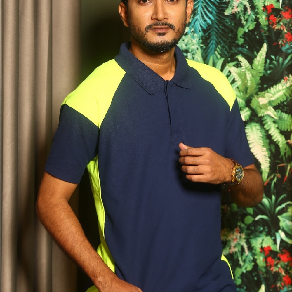Vibrant Blue and Yellow Polo Shirt with Sporty Design